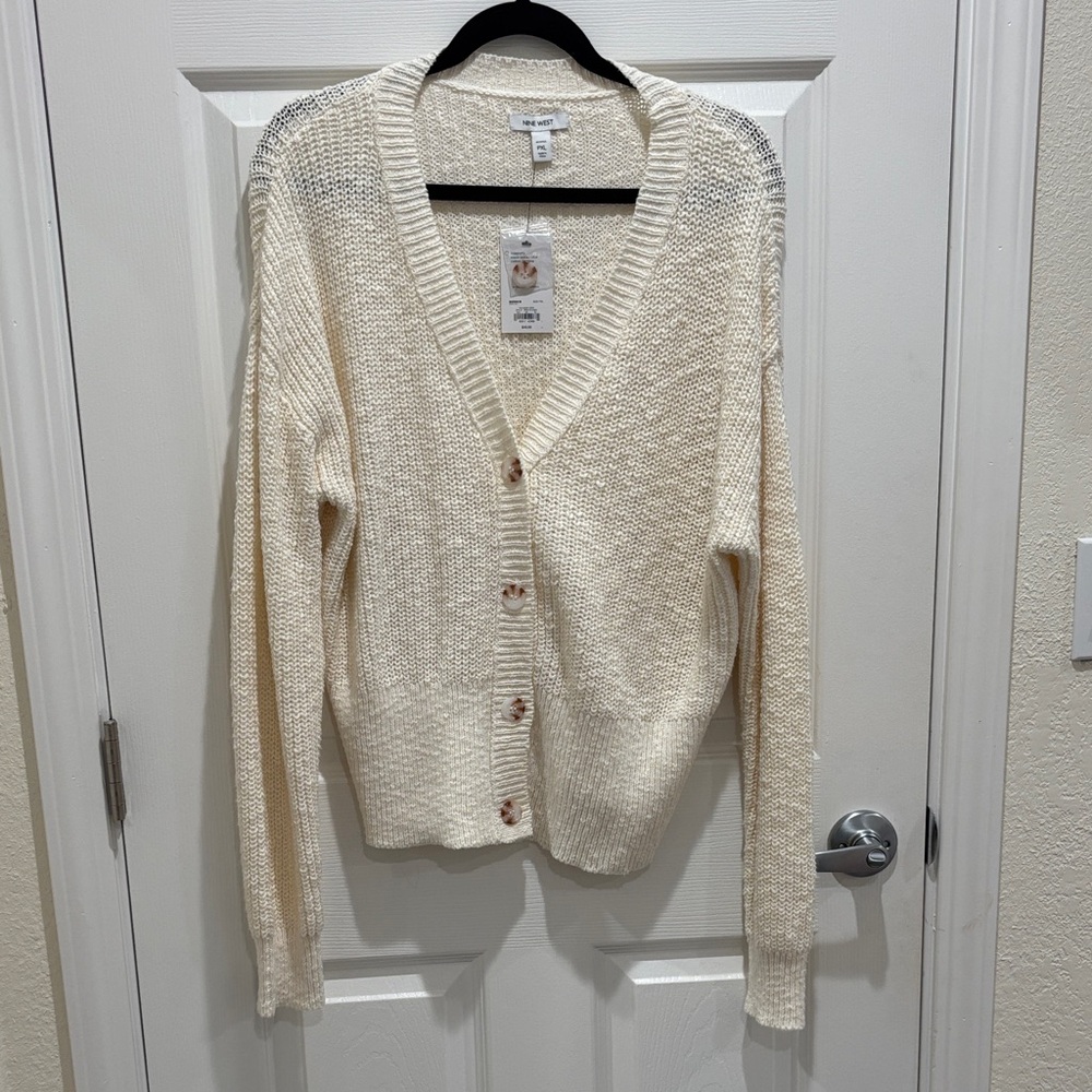 Nine West Cream Button-Up Cardigan